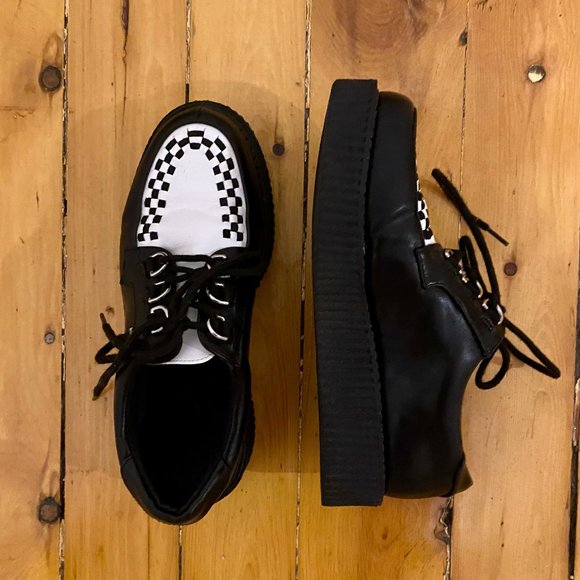 TUK 1 INCH Platform Creepers (Black and White) - Picture 1 of 1